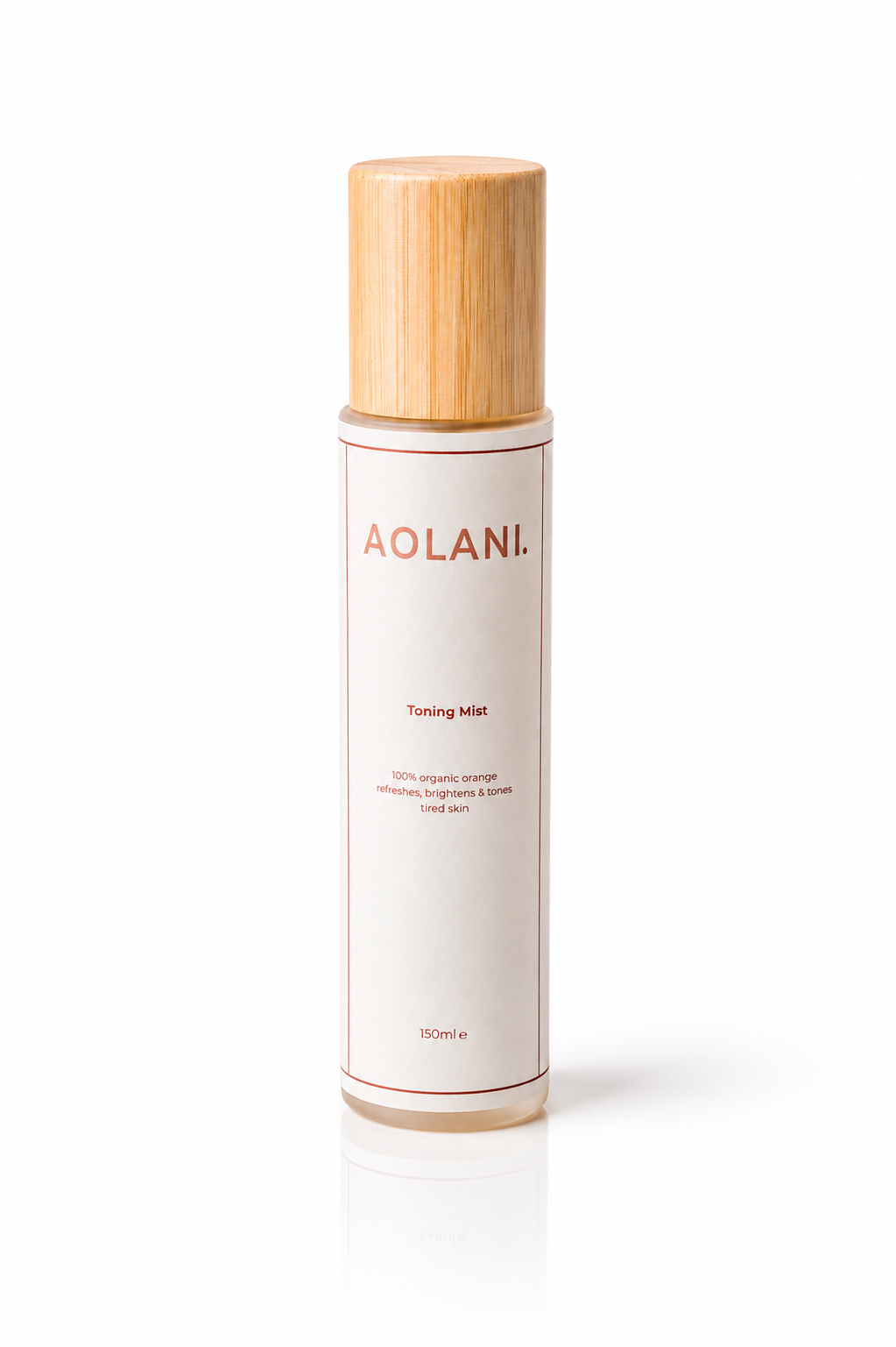 Aolani Organic Toning Mist shown at a front angle in frosted packaging with bamboo cap for sensitive skin